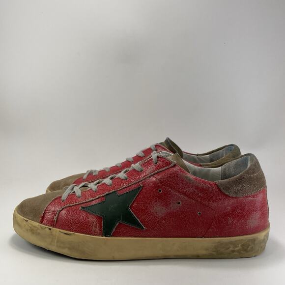  Super-Star Red Leather Sneakers Mens Size 42 Distressed Italy GGDB main image 11